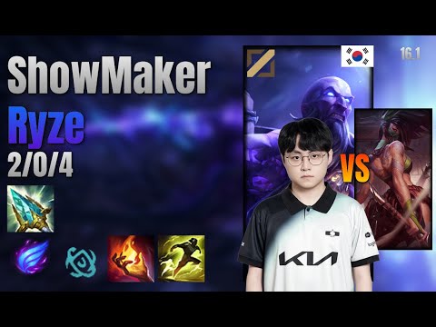 ShowMaker Mid Ryze vs Akali lol KR solo rank Full Game 16.1 | 쇼메이커 라이즈 vs 아칼리