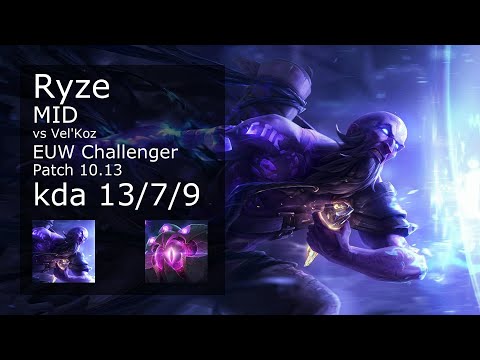 Ryze Mid vs Vel'Koz - EUW Challenger 13/7/9 Patch 10.13 Gameplay