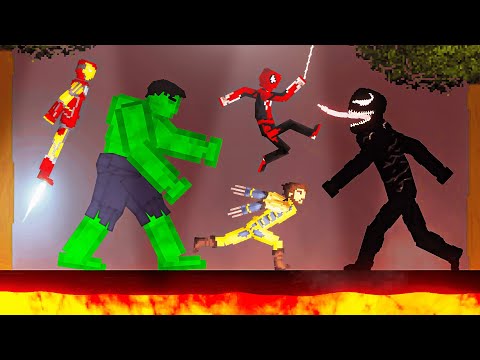 Super Heros vs Venom on Lava in People Playground