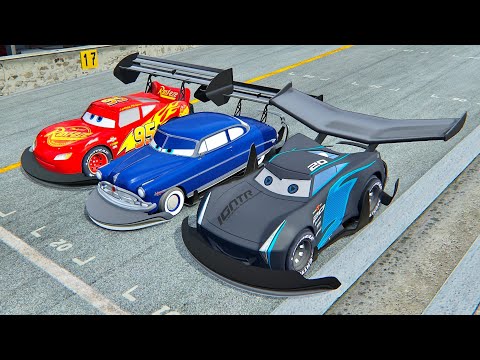 Lightning McQueen GTR vs Doc Hudson vs Jackson Storm GTR - Drag Race