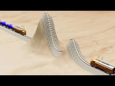 Impossible Twin Big & Small Speed Bump Rail Tracks Vs Trains Crossing - BeamNG.Drive