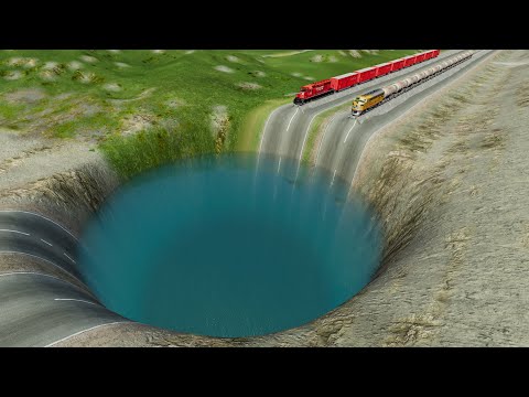Train vs Giant Pit - BeamNG Drive | Train vs Deep Water