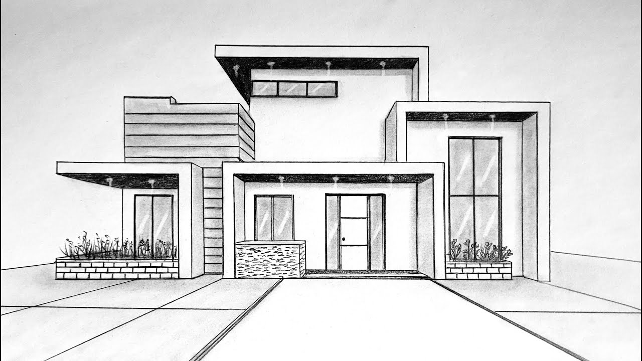 How to draw a house in one point perspective