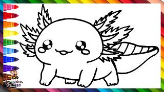 Desenhar e Colorir um Axolote Fofo 🌊💜🌈 Desenhos para Crianças