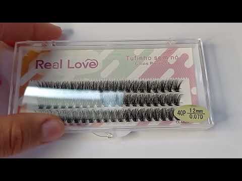 CARTELA DE CÍLIOS TUFINHOS SEM NÓ 40P 12MM 0.07D  REAL LOVE BOX COM 10 UN