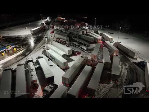 11-17-2022 Dunkirk, NY - Thundersnow - Semi Travel Ban - Trucks Crammed off I90 - Drone
