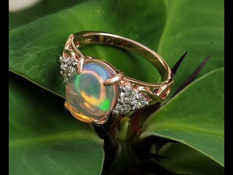 Opal & Diamond set in 18K Rose Gold Engagement Ring made in Bangkok, Thailand
