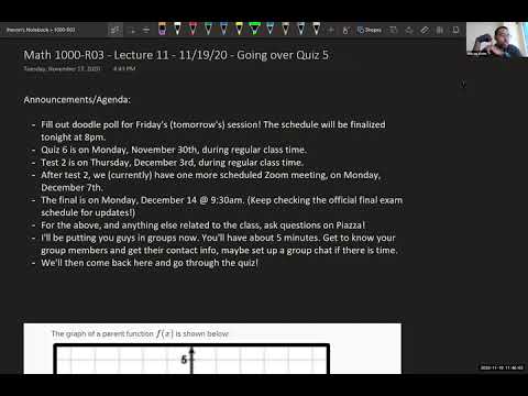 Math 1000-R03 Lecture 11 - Group meeting and Going over Quiz 5