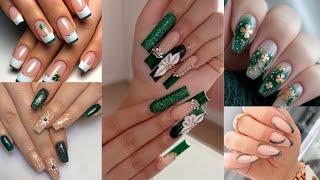 Top trending Green nailart design ideas images for girls|Emerald nails designs|green nails design