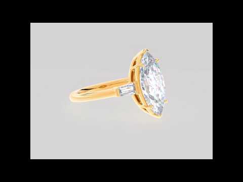 Yellow Gold Marquise with Tapered Baguette 3-stone Diamond Ring