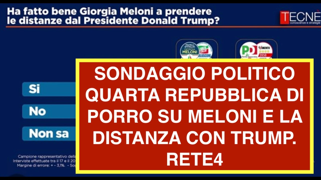 SONDAGGIO POLITICO QUARTA REPUBBLICA DI PORRO SU MELONI E LA DISTANZA CON TRUMP. RETE4