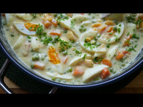 Eier Frikassee mit Erbsen und Möhren | Rezept | Eier Ragout | Günstig | Schnell | Einfach | FastFood