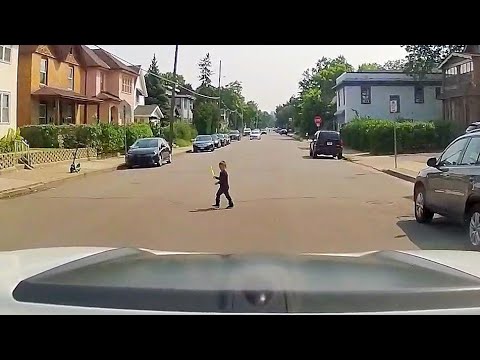 Idiots In Cars. Kid Near Miss Situation. Luck or Skill?