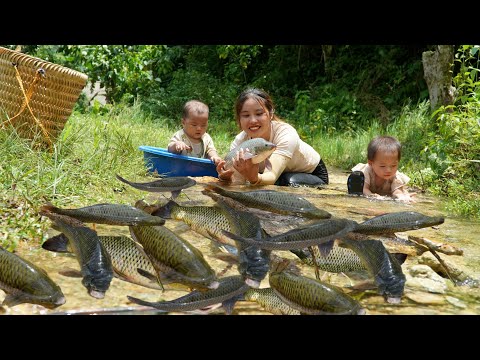 Journey on the sea with children - catching fish and giant fish traps on rainy days - cooking