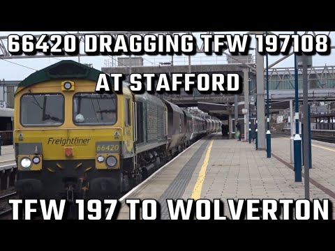Freightliner 66420 and NEW TFW 197108 6Q98 Crewe Basford Hall Wolverton Centre Sidings at Stafford