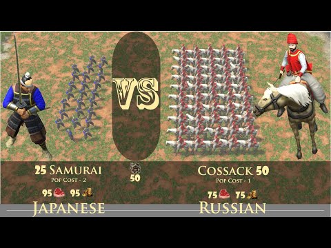 25 Samurai vs 50 Cossack | Unique Units | Age Of Empires III Definitive Edition