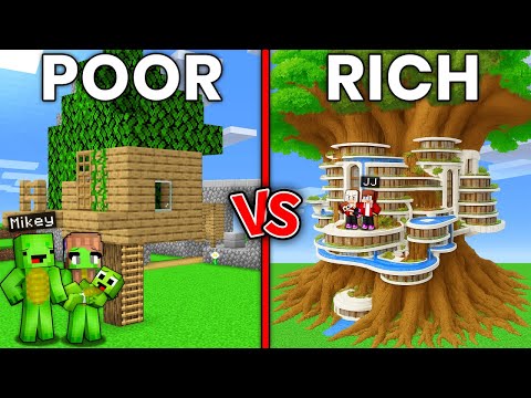 JJ and Mikey : POOR vs RICH Tree House Family Battle in Minecraft ! - Maizen