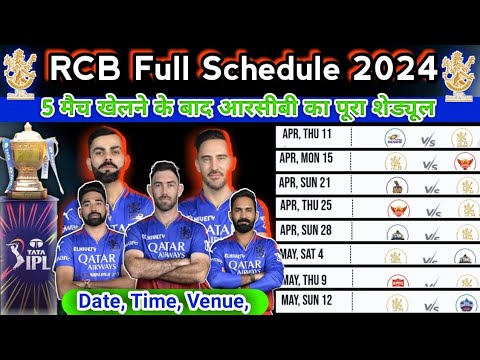 RCB Schedule 2024 - Royal Challengers Bangalore Schedule 2024 | IPL 2024 RCB Schedule