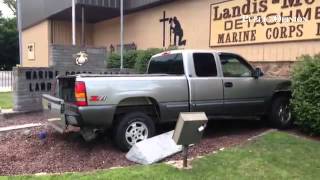 The driver of a pickup truck struck the Landis-McCleaf Marine Corps building and memorial, Grant St.