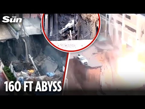 Terrifying moment giant SINKHOLE swallows road outside Bangkok hospital