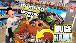 BIGGEST ETHAN MONSTER JAM HAUL!! HUGE DISPLAY FULL OF RARE MONSTER TRUCKS! WE BUY SO MANY AT WALMART