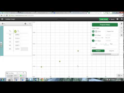 Using Desmos to find line of best fit.