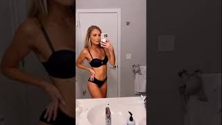 Slim blonde tiktok babe in white lingerie is so hot