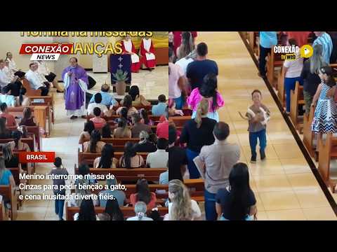 Vídeo: Menino interrompe missa de Cinzas para pedir bênção a gato, e cena inusitada diverte fiéis.