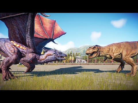 T-REX VS DRAGON (JWE Dinosaur Battle) - Jurassic World Evolution 2
