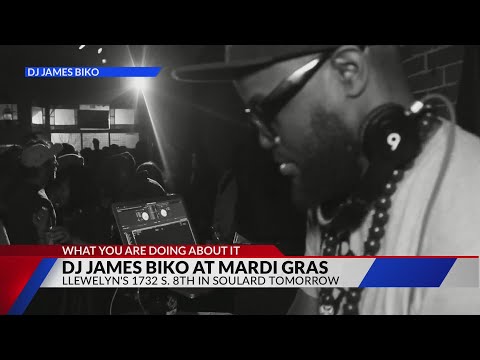 This DJ is spinning records at Mardi Gras in Soulard