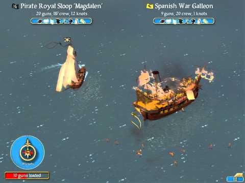 Sid Meier's Pirates! Royal Sloop vs. Baron Raymondo's War Galleon (Swashbuckler) HD