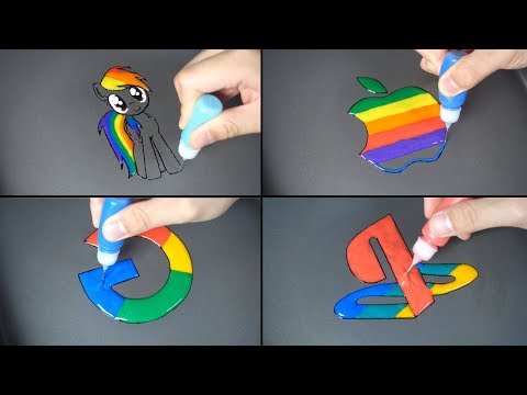 Rainbow Pancake Art - Rainbow Dash, Apple Logo, Google , PS4 / Buldak noodles Ice Cream Rolls