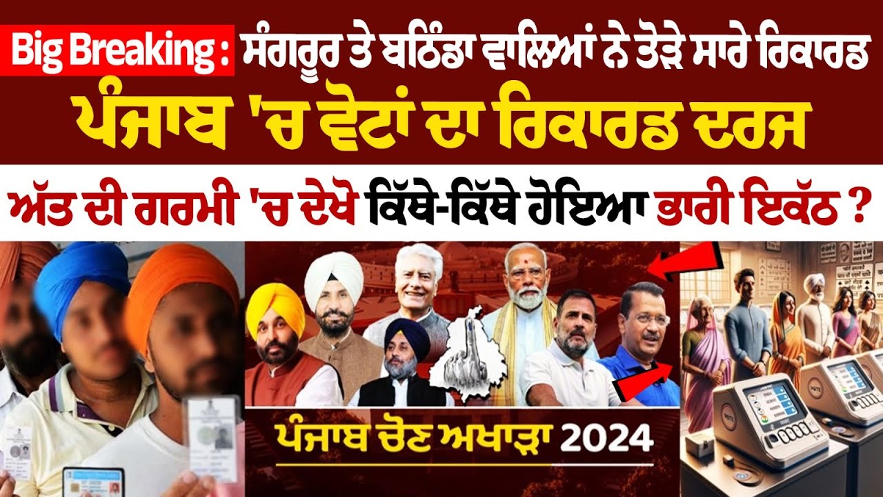 Big Breaking : Sangrur ਤੇ Bathinda ਵਾਲਿਆਂ ਨੇ ਤੋੜੇ ਸਾਰੇ ਰਿਕਾਰਡ, ਪੰਜਾਬ 'ਚ ਵੋਟਾਂ ਦਾ ਰਿਕਾਰਡ ਦਰਜ... Big Breaking : Sangrur ਤੇ Bathinda ਵਾਲਿਆਂ ਨੇ ਤੋੜੇ ਸਾਰੇ ਰਿਕਾਰਡ, ਪੰਜਾਬ 'ਚ ਵੋਟਾਂ ਦਾ ਰਿਕਾਰਡ ਦਰਜ...