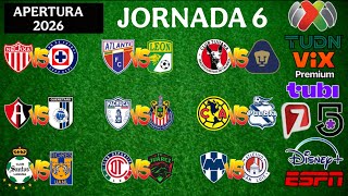 FECHAS,HORARIOS Y CANALES PARA LA JORNADA 6  DE LA LIGA MX APERTURA 20