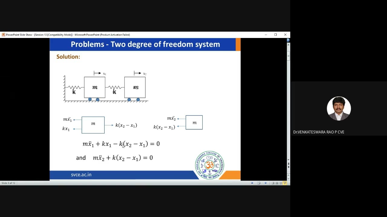 Two degree of freedom system problem solution - Structural Dynamics & Earthquake Engineering
