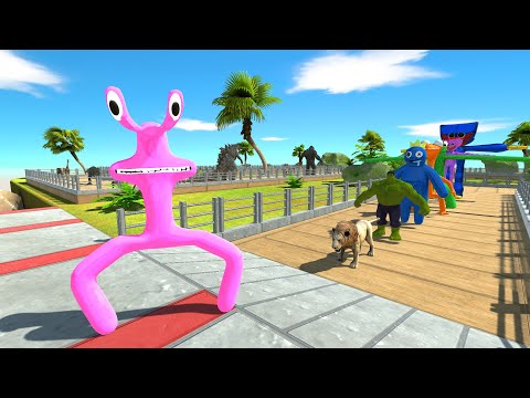 Rainbow Friends Pink Oasis Death Run - Animal Revolt Battle Simulator