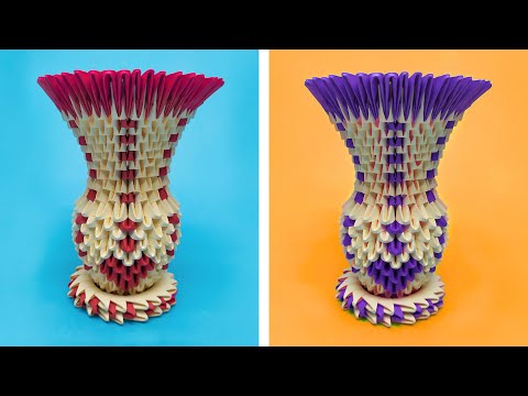 How to make a 3D origami Mini Heart Vase