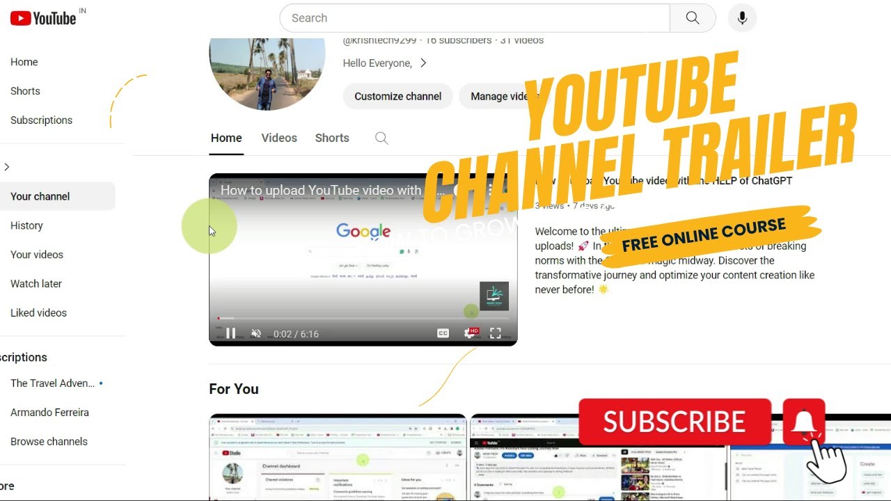 How to add YouTube Channel trailer - Step by  step guide