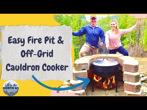 DIY Off-Grid Outdoor Fireplace & 17 Gallon Cast Iron Stew Pot with Stand
