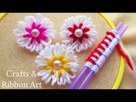 Easy Woolen Craft Ideas with Straw - DIY Woolen Flowers - Hand Embroidery Amazing Trick -Sewing Hack