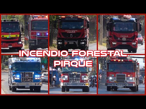 Unidades de bomberos camino a incendio forestal en Pirque.