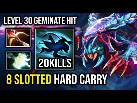 LEVEL 30 New Safelane Carry 8 Slotted Brutal Geminate Attack Late Game Weaver Dota 2