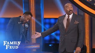 Hey DON'T SHOUT! Steve is BUSY! | Celebrity Family Feud | OUTTAKE