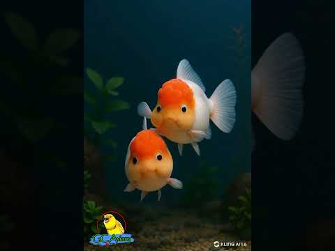 AI ART - CUTE RED AND WHITE GOLDFISH #aiart #funny #animalart #ai #cute #goldfish #oranda_goldfish
