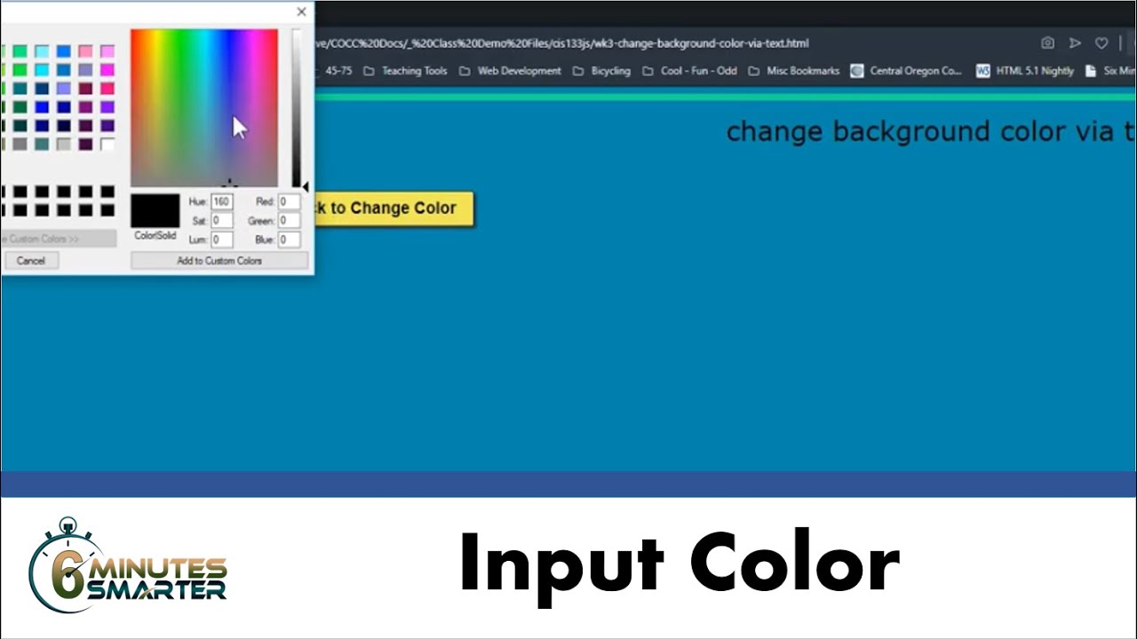 Use a JavaScript Function to Change Background Color with Input Textbox or Color Picker