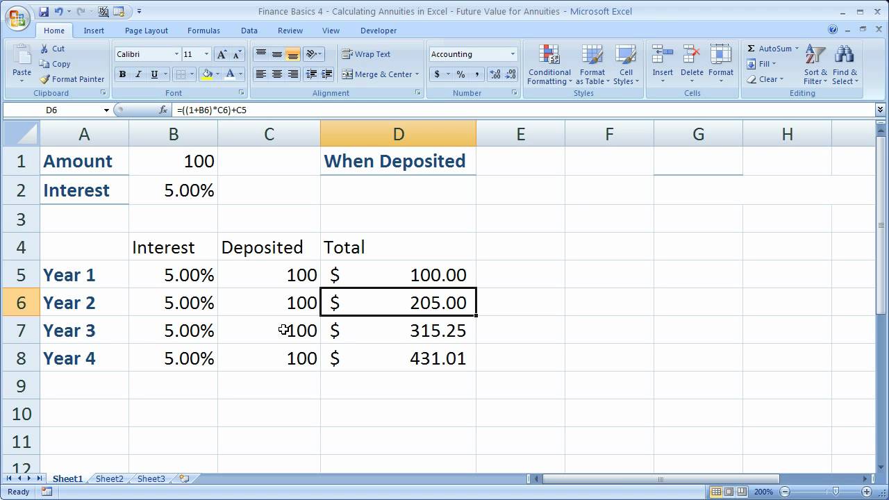 Finance Basics 4 - Calculating Annuities in Excel - Future Value for Annuities