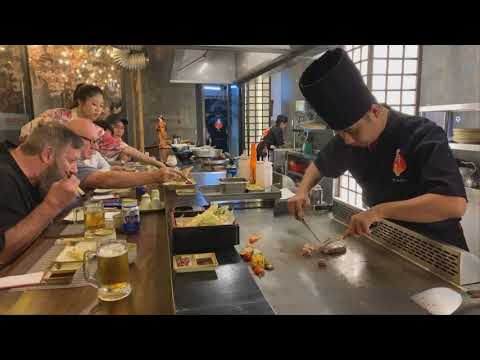 TRÌNH DIỄN LÀM BÒ MỸ NƯỚNG TEPPAN (GYU KARUBI TEPPAN YAKI) TẠI KYOTO SUSHI | MÓN NHẬT