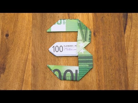 Folding a banknote into the number 3 - Origami money gift tutorial - Number 3/10