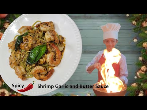 Super Easy Shrimp Pasta Recipe | 15 Minute Meal Spicy Shrimp butter N Garlic Green Pasta