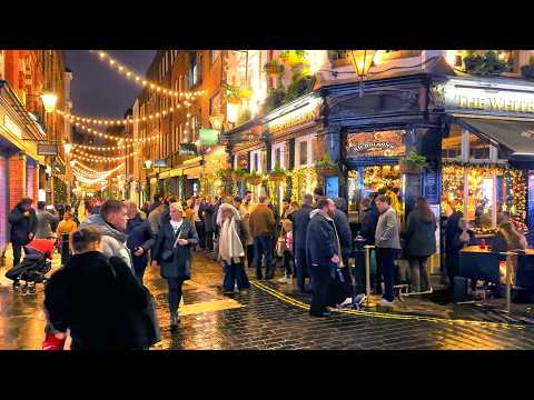 Cosy London Walk | Rainy & Windy West End Evening Walking Tour | 4K HDR ASMR